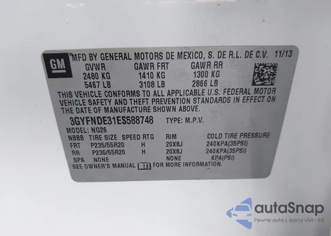 2014 Cadillac Srx Premium Collection z USA, uszkodzony, nr VIN 3GYFNDE31ES588748